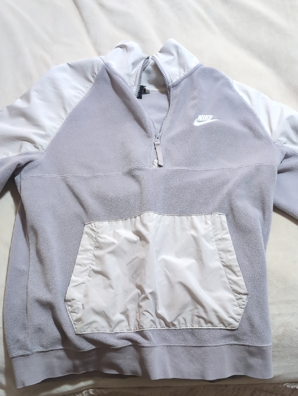 Nike Gray and White Half-Zip Fleece Pullover